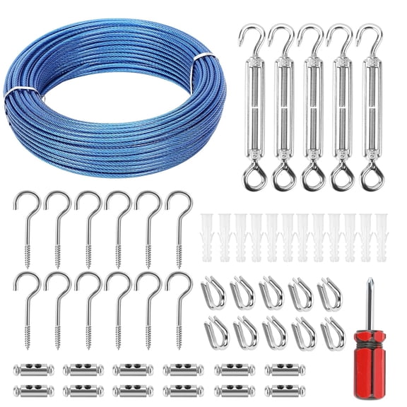 Clothes Line Wires, 100ft PVC Coated Wire Rope Kit, 1/8" Steel Cable, M5 Turnbuckles for Cable Wire, 7x7 Strand Metal Steel, Perfect for Climbing Plants, Shade Sail Hanging