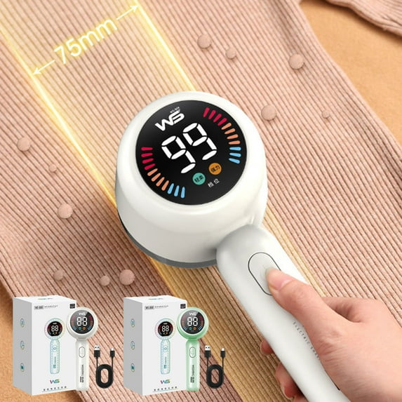 Clothes Lint Remover USB Rechargeable Fabric Shaver | Power Display | Six-Tooth Blade | Removes Lint & Fuzz From Sweaters, Blankets, Furniture | Portable | White or Green | 18.2x7.3x7.3cm