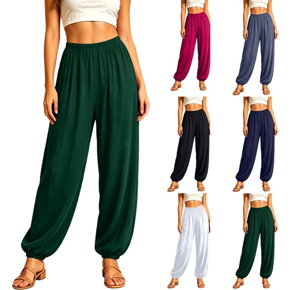 Clothes Loose Fit Sweatpants With Pockets Women's Solid Summer Polyester Yoga Pajama Pants Full Length Pants Army Green S
