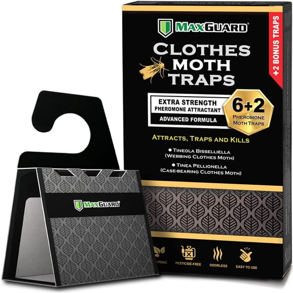 Clothes Moth Traps (6+2 Free Traps) with Extra Strength Pheromones | Non-Toxic Sticky Glue Trap for Closets and Carpet Moths | No Mothballs | Lure, Trap and Kill Case-Bearing Webbing Moths |