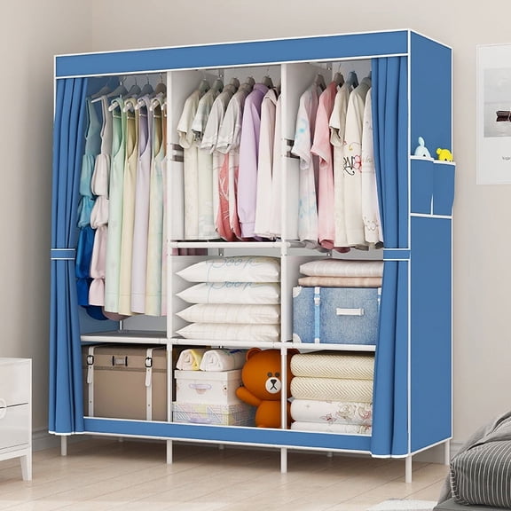 Clothes Organizer with 3 Hanging Rod Closet Organizer with Shelf Portable Closet with Cover Clothes Rack Standing Closet Clothes Storage Wardrobe Garment Cabinet 50x17x67inch