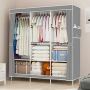 Clothes Organizer with 3 Hanging Rod, HONEIER Closet Organizer with Shelf Portable Closet with Cover Metal Clothes Rack Standing Closet Clothes Storage Wardrobe Garment Cabinet 50"x17"x67"