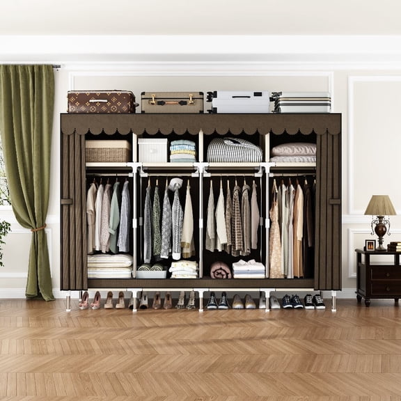 ArluKin Clothes Organizer with 4 Hanging Rod Portable Closet with 4 Shelves& Cover Closet Organizer Clothes Rack Standing Closet Clothes Storage Wardrobe Garment Cabinet