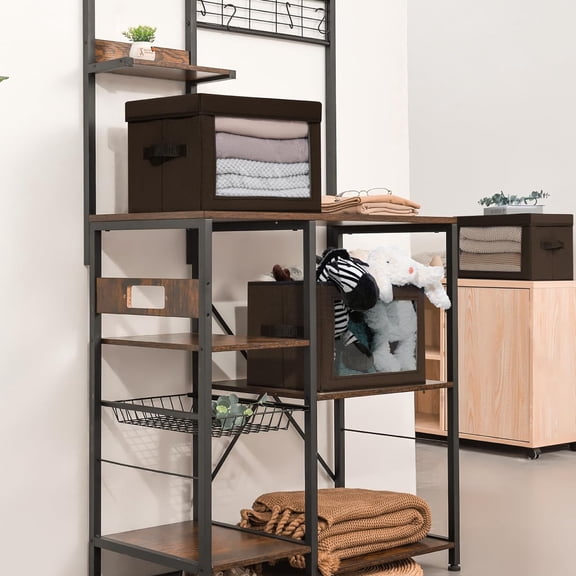 Clothes Organizers and Storage - 6 Pack Large Storage Box with Lids, Fabric Storage Bins with Lids, Room Storage and Organization Bedroom for Clothes, Books, CD, Brown