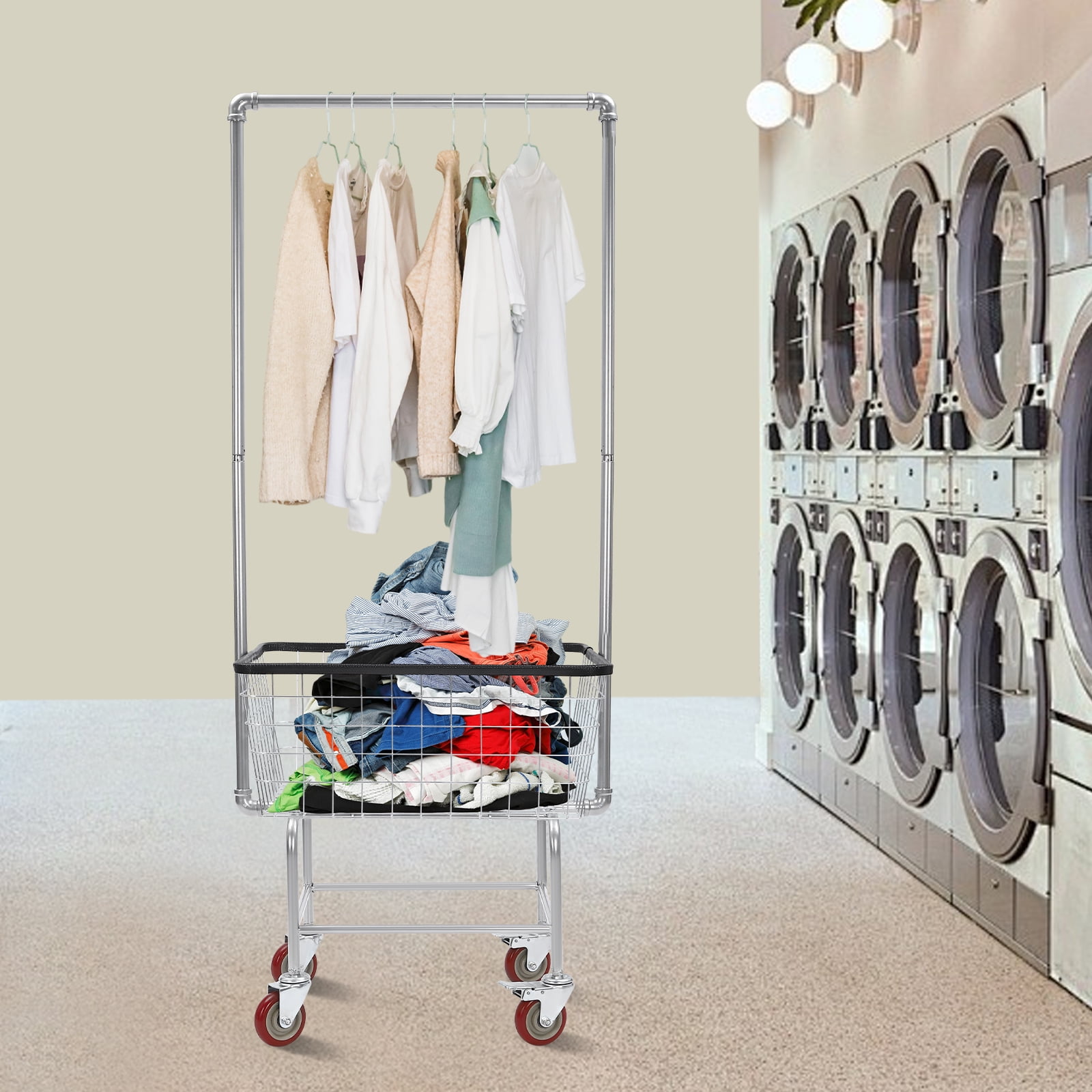 Clothes Organizing Stand With Wheels Steel Wire Laundry Cart, Laundry ...