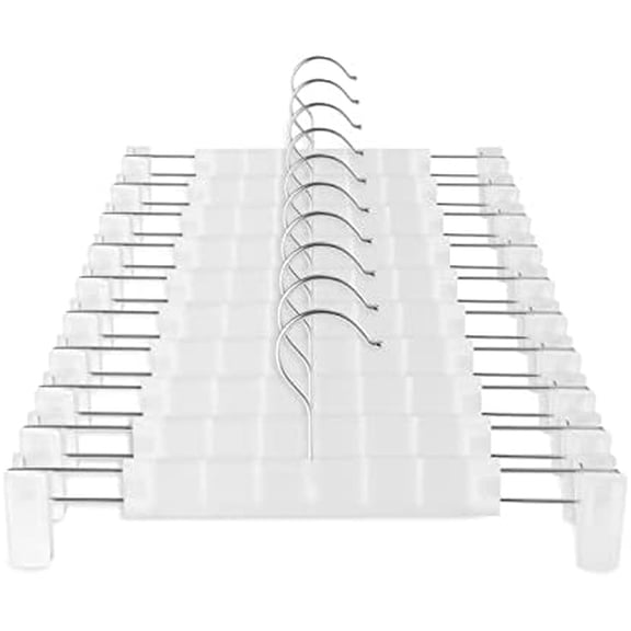 Clothes Pants Hangers, Space-Saving Skirt Holders with 360 ° Swivel Hooks, Adjustable Clips, Trouser Hangers, Clothes Coat Garment Jeans Hangers (10 Pack, Transparent)