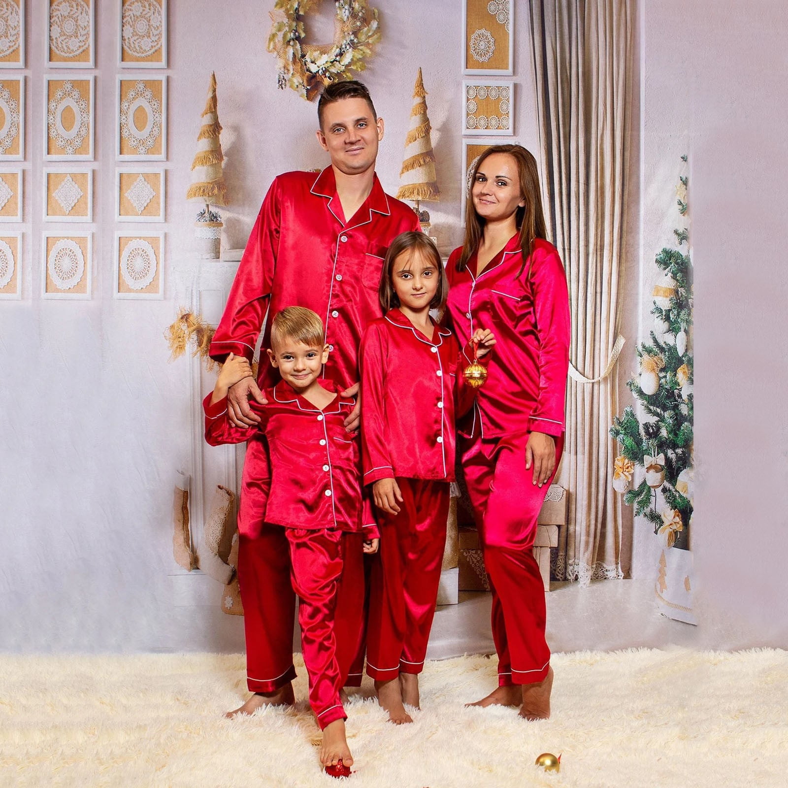 Clothes for Parents of Boys And Girls Satin Silk Pj'S Solid Sleepwear  Loungewear Nightwear Pants for Men Mom Dad Son Daughter Xxlred Family  Matching Christmas Pajamas Sets 