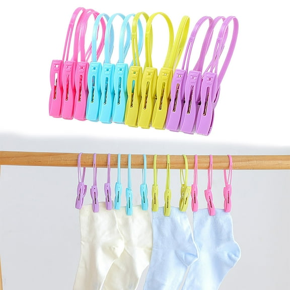 Clothes Pins, 12pcs Plastic Fabric Clips, Quilt Towel Clothing Clamps for Laundry Drying Storage