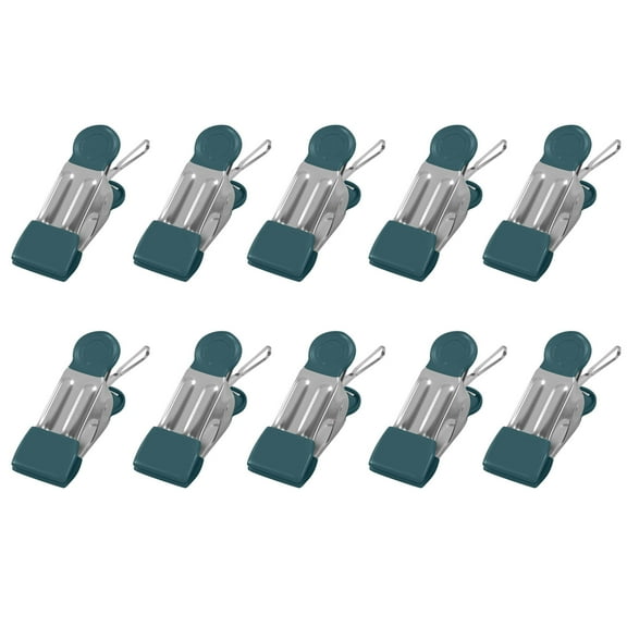 Clothes Pins Heavy Duty 10 Pack - 2.36 Inch Metal Chip Clips, Clothespins for Photo Drying Clothesline Laundry Sock, Bag Clips for Food Kitchen Stainless Steel with Rubber