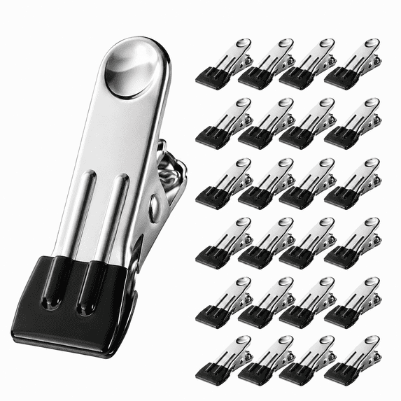 Clothes Pins Heavy Duty, 25 Pack 2.16-Inch Stainless Steel Clothespins with Rubber, Metal Laundry, Photo, Food Bag and Chip Clips for Clothesline