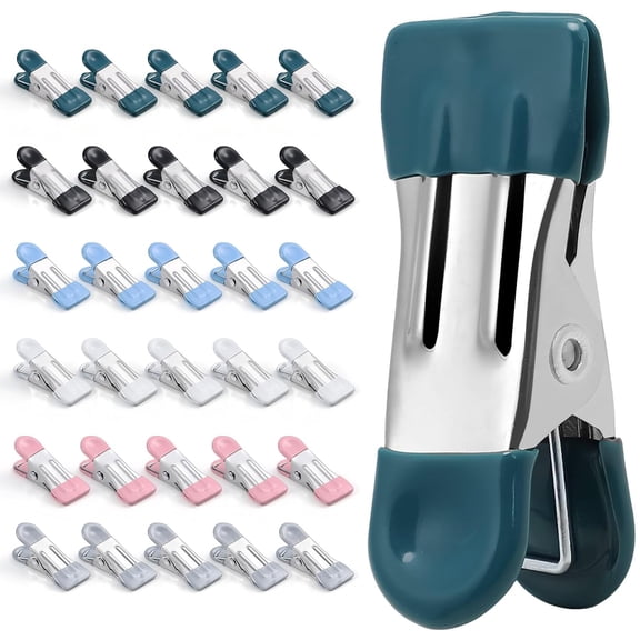 Clothes Pins Heavy Duty 30 Pack, 2.17 Inch Metal Chip Clips, Clothespins for Photo Drying Clothesline Laundry Sock, Bag Clips for Food Kitchen Stainless Steel with Rubber, 6 Colors