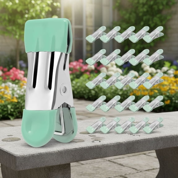 Clothes Pins Heavy Duty 30 Pack - 2.17 Inch Metal Chip Clips, Clothespins for Photo Drying Clothesline Laundry Sock, Bag Clips for Food Kitchen Stainless Steel with Rubber, Light Green