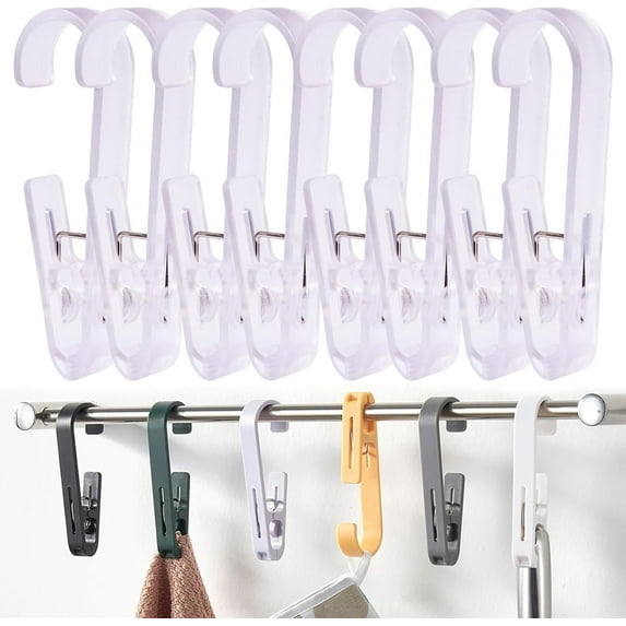 Clothes Pins Heavy Duty Outdoor - 8 Pcs Large Laundry Hook Hangers with Clips Closet Organizer Clamps Hanging Socks Boot Bras Towels Shower Pegs for Bathroom Wardrobe Kitchen Office