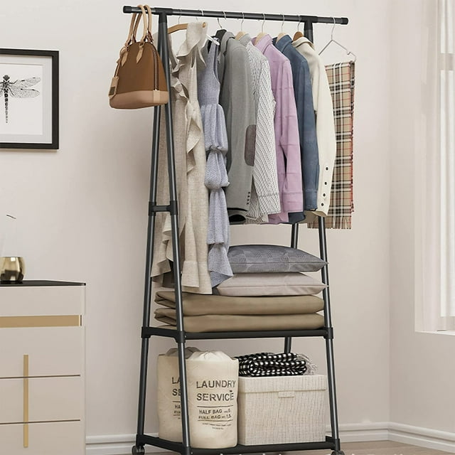 Clothes Rack 2 Tier, Triangle Garment Rack, Clothes Organizer on Wheels