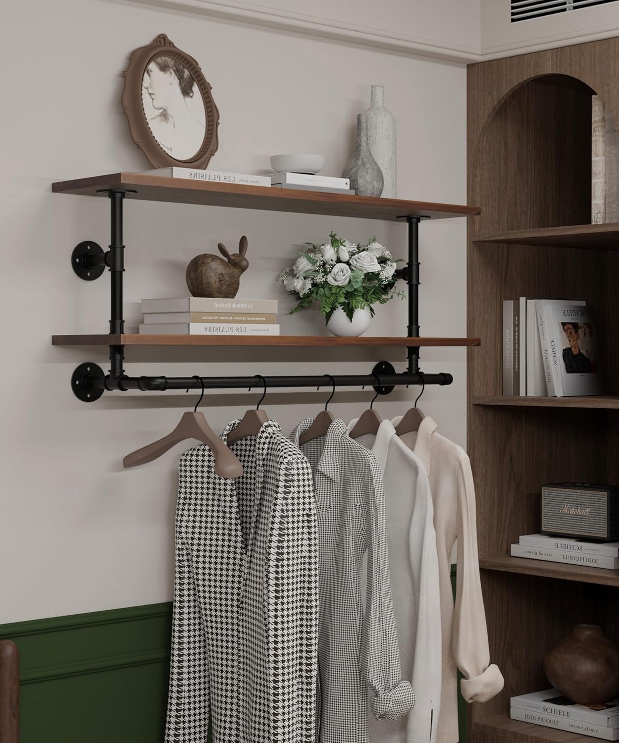 Racking In Wall Clos Rack in - Wall Mounted Garment Rack with Real Wood Shelf Heavy ...
