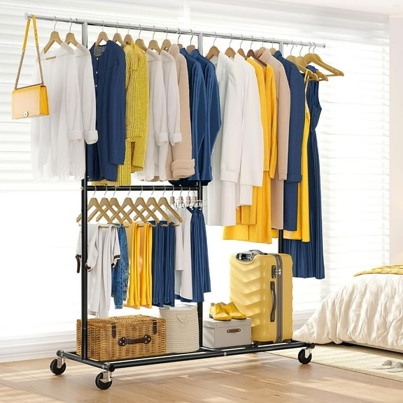 Clothes Rack, Clothes Rack Heavy Duty, Clothing Racks for Hanging Clothes, Portable Clothes Rack Metal Clothing Rack with Wheels, Metal
