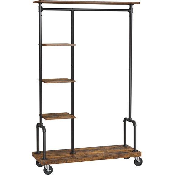 Clothes Rack, Clothing Garment Rack on Wheels, Rolling Clothes Organizer with 5-Tier, Industrial Pipe Style, Rustic Brown UHSR66BX