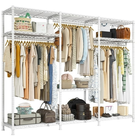 Clothes Rack, Clothing Rack 795 LBS Clothing Racks for Hanging Clothes, Heavy Duty Clothes Rack for Bedroom, Metal Garment Rack with Wire Shelves, Freestanding Portable Closet Rack, White