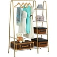 thumbnail image 1 of Clothes Rack, Clothing Rack for Hanging Clothes Heavy Duty Garment Rack with 5 Wood Shelves Freestanding Portable Closet Organizer for Bedroom/Entryway/Boutiques，Gold, 1 of 14