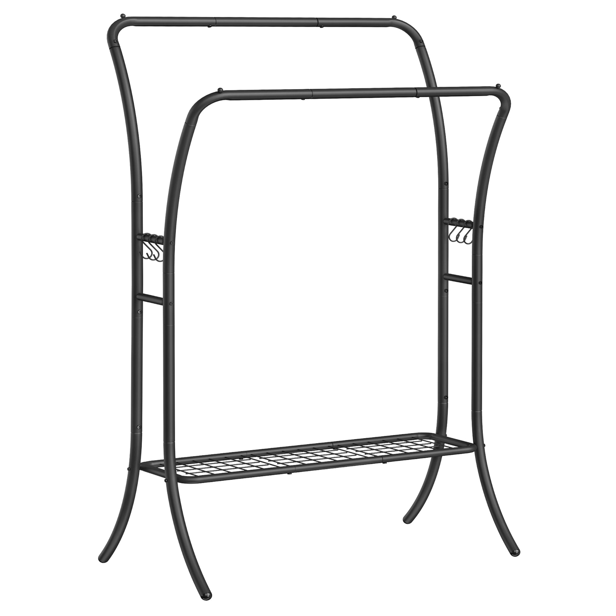 Ink Black Double Rod Clothes Rack with Shelves and Hooks
