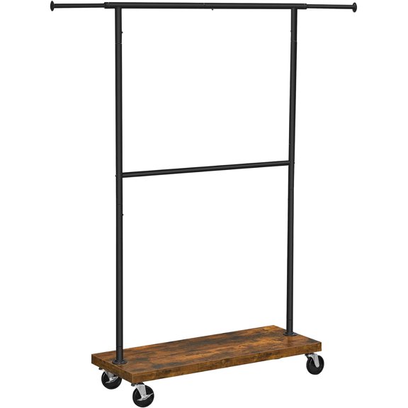 Clothes Rack, Clothing Rack with Wheels, 43.3-66.9 Inch Extendable Bar, Height-adjustable Garment Rack, 332 lb Load, 2 Brakes, Heavy-Duty, Industrial