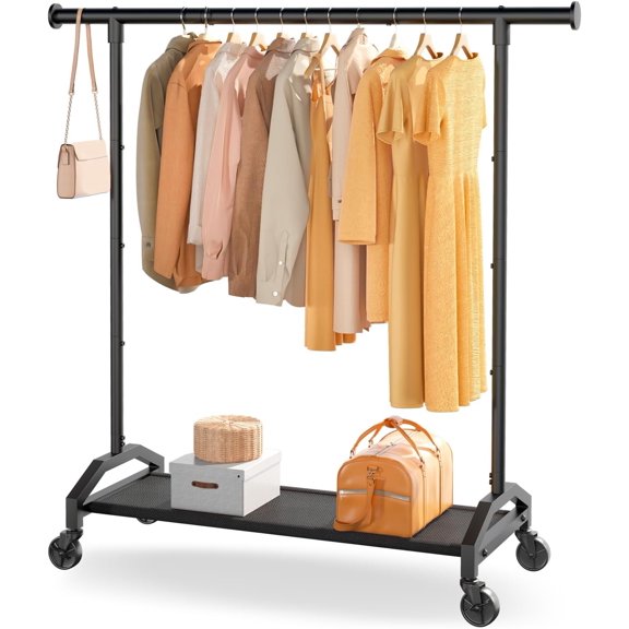 Clothes Rack Clothing Racks for  Clothes Heavy Duty Clothes Rack Hanger Rack 200lbs Capacity Industrial Wheels 1" Pipe,Rolling Garment Rack Portable Clothes Rack Black
