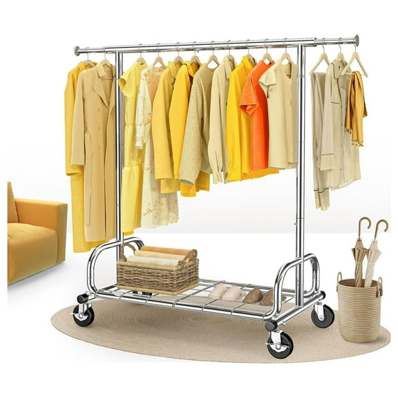 Clothes Rack Clothing Racks for Hanging Clothes, Portable Clothes Rack with Lockable Wheels, Heavy Duty Garment Rack for Bedroom, Living Room, Laundry, Balcony