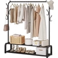 thumbnail image 1 of Clothes Rack,Clothing Racks for Hanging Clothes with Two Lower Storage and 6 Hooks, Black, 1 of 10