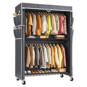 Clothes Rack with Cover, 81" H Clothing Racks for Hanging Clothes, Portable Closet with Wheels, Heavy Duty Garment Rack with Side Pockets and Adjustable Feets, Max Load 440LBS, Black