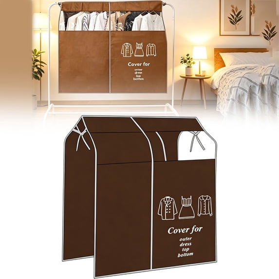 Clothes Rack Cover Breathable Non Woven Garment Storage Protector with Clear Window, Expandable Hanging Closet Cover for Suits Coats Dresses Shirts, Dustproof Clothing Organizer, Coffee-120*120cm