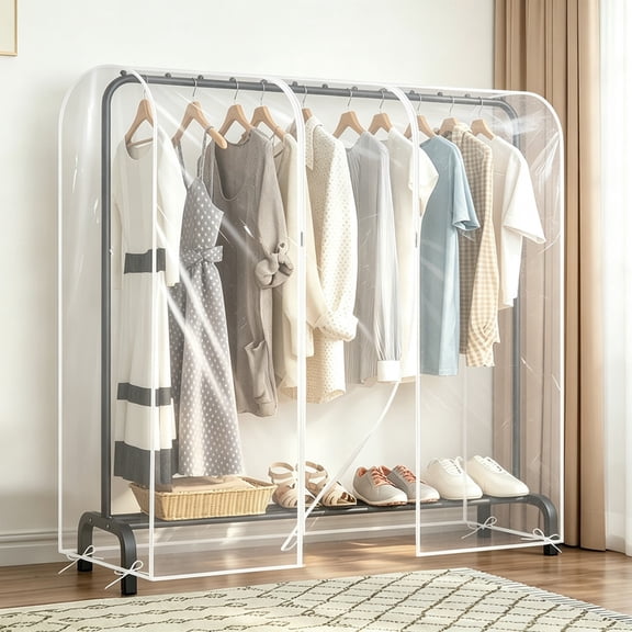 Clothes Rack Cover, Waterproof Clear PEVA Garment Rack Protector, Wardrobe Hanging Organizer with 2 Zippers(70.9"x19.7"x59.1")