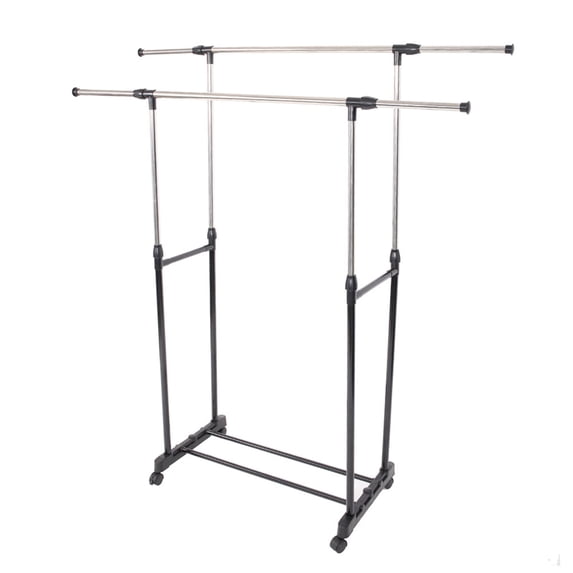 Clothes Rack, Double-Rod Clothes Garment Rack with Lockable Wheels, Adjustable and Extendable