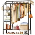 thumbnail image 1 of Clothes Rack - Double-Rod Clothing Rack with Built-In Hooks & Shelves, Multi-Functional Wardrobe Closet for Bedroom, Living Room, Entryway, 41.3" x 15.3" x 59.8", Black, 1 of 4