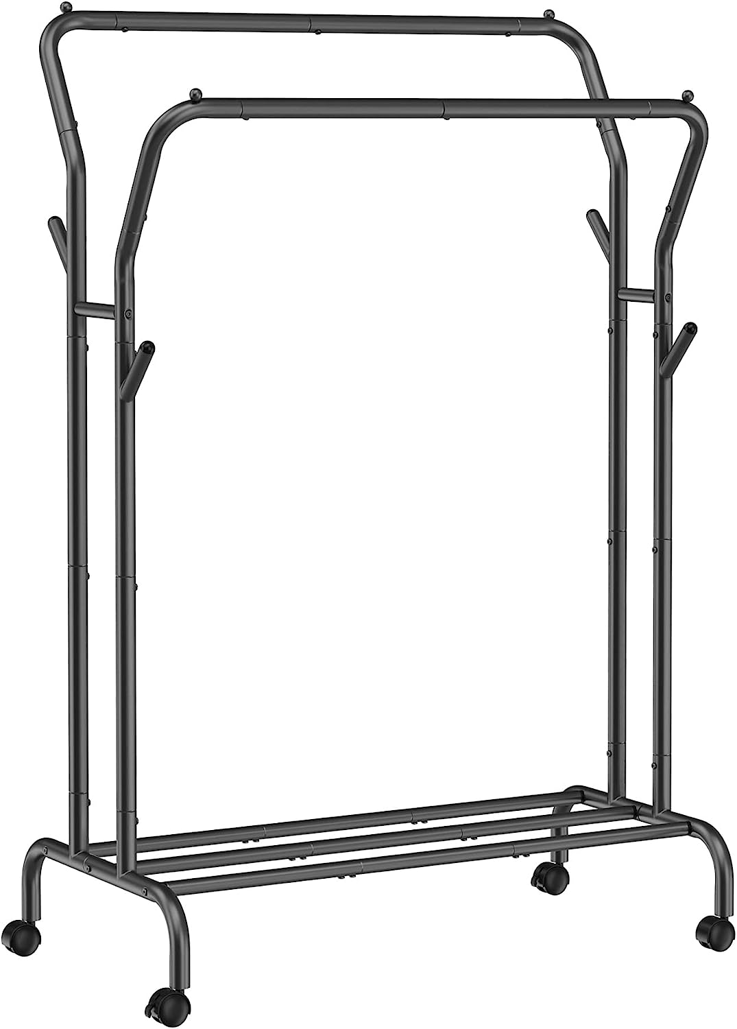 Clothes Rack, DoubleRod Clothing Rack with Wheels, HeavyDuty Metal Frame, Garment Rack, 220 lb