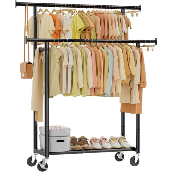 Clothes Rack, Double Rods Clothing Rack for Hanging Clothes, Metal ...