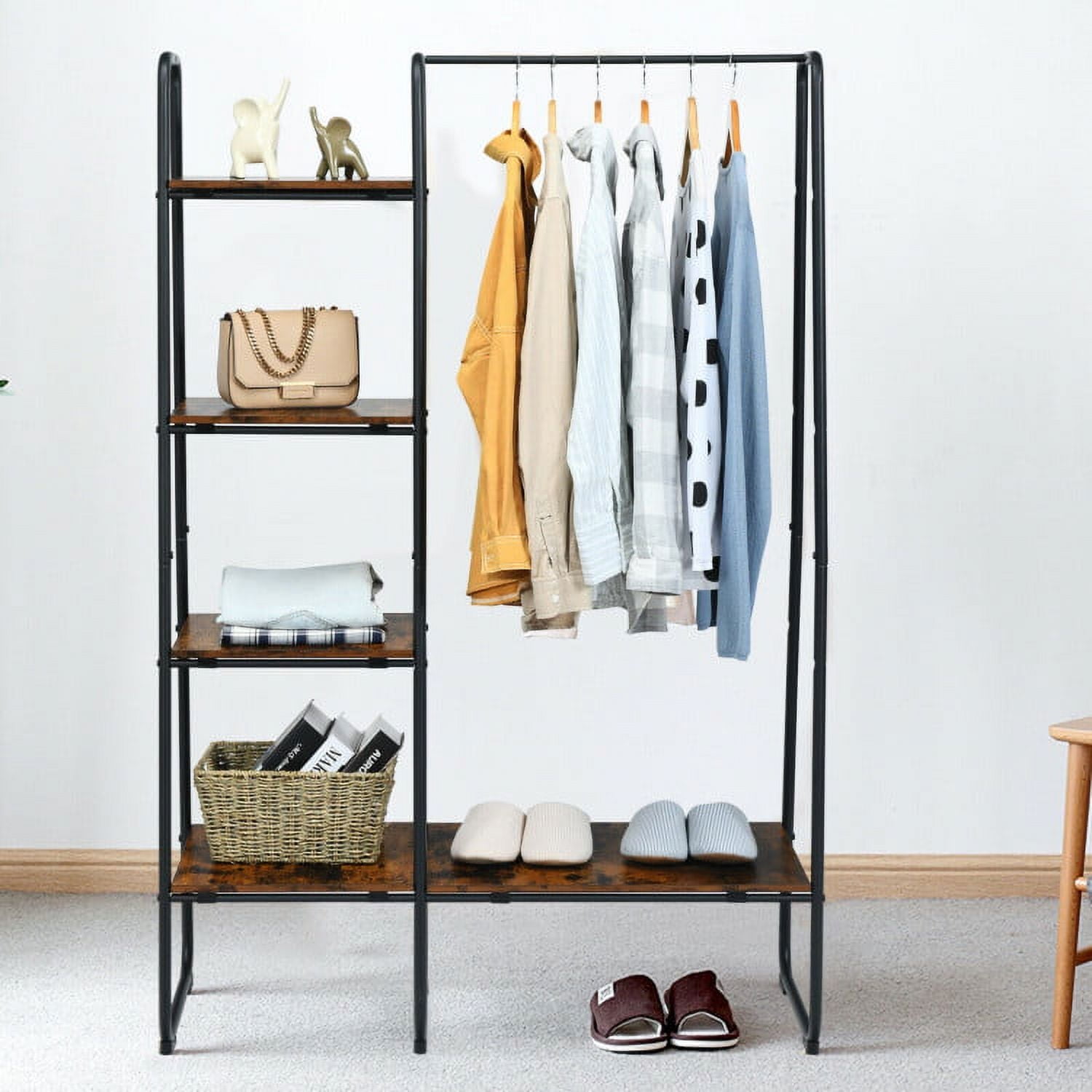 Clothes Rack Free Standing Storage Tower with Hanging Bar-Black ...
