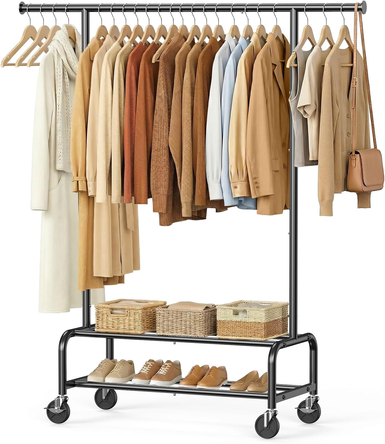 Clothes Rack for Hanging Clothes, Portable Clothing with Wheels Sturdy ...