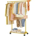thumbnail image 1 of Clothes Rack Hanging Clothes Rolling & Extending Clothing Rack Wheels Garment Coat Rack Freestanding Portable Closet Organizers Storage Laundry Room Bedroom Gold, 1 of 8