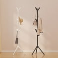 thumbnail image 1 of Clothes Rack with Hanging Rod and Hat Hooks, Freestanding Floor Coat Rack for Bedroom or Entryway, Space-Saving White Plastic Stand for Coats Hats Scarves Bags, 1 of 6