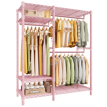 680LBS Capacity Garment Clothes Rack,  Metal Wadrobe Closet with Wire Shelves, Pink