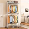 thumbnail image 1 of Clothes Rack, Heavy Duty Clothing Rack for Hanging Clothes, Clothing Rack with Wheels, Adjustable Metal Garment Rack, 15.7" D x 35.5" W x 79" H, White, 1 of 8
