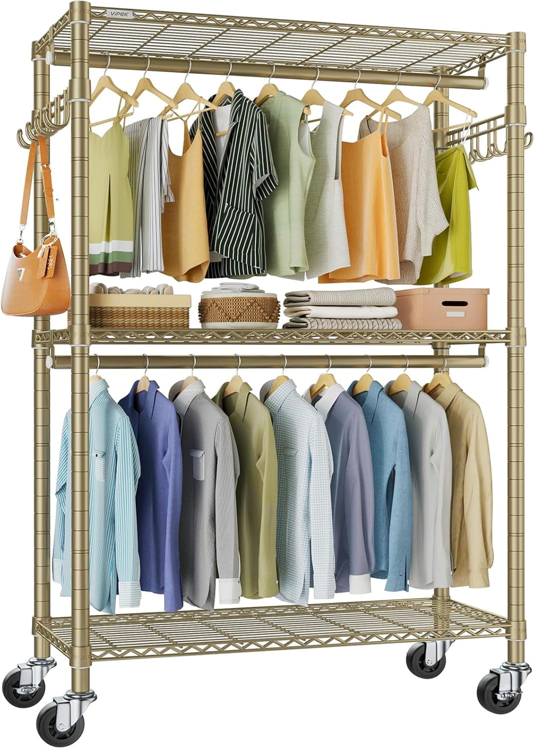 Clothes Rack Heavy Duty Clothing Rack for Hanging Clothes Rolling ...