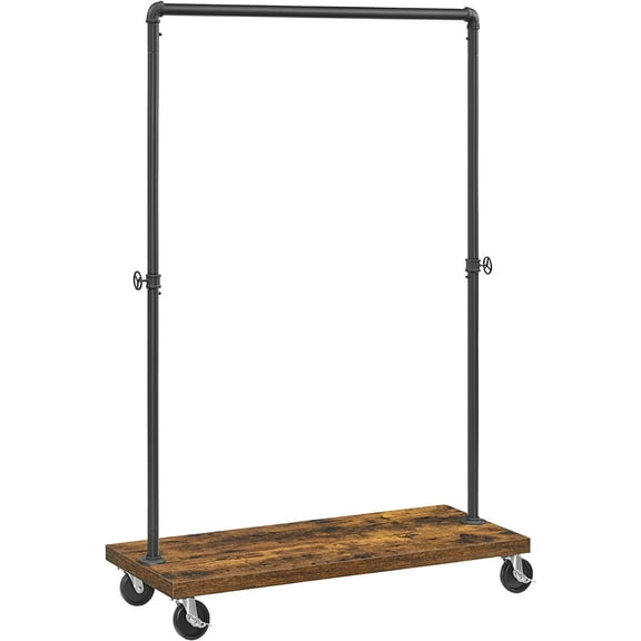Clothes Rack, Heavy Duty Clothing Rack, Industrial Pipe Style Rolling Garment Rack with Shelf, for Bedroom, Laundry Room, Retail Store, Rustic