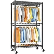 Clothes Rack, Heavy Duty Clothing Rack for Hanging Clothes, Clothing Rack with Wheels, Adjustable Metal Garment Rack, 15.7"D x 35.5"W x 79"H, Black