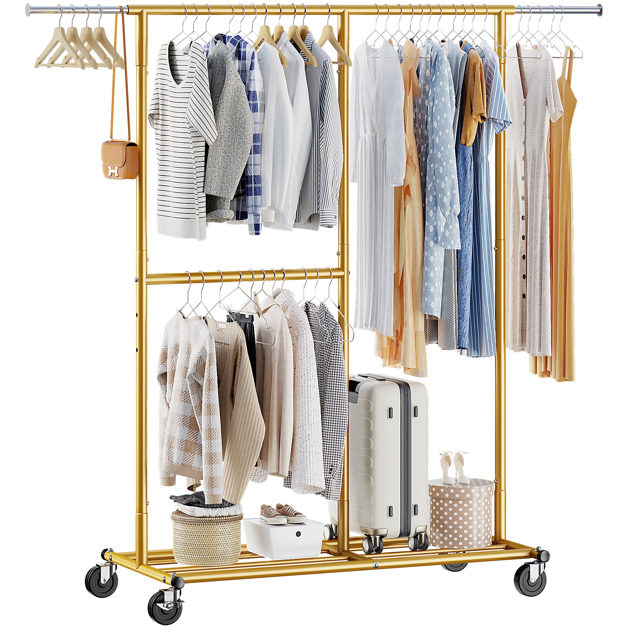 Clothes Rack, Heavy Duty Clothing Rack with Wheels, Rolling