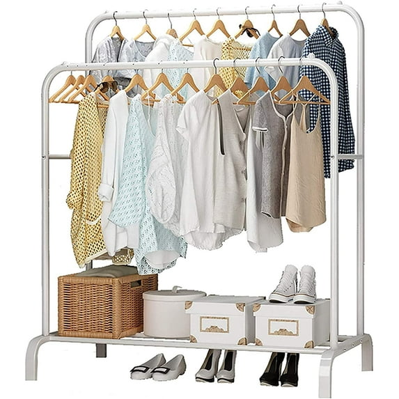 Clothes Rack Heavy Duty, Double Pole Multi-functional Bedroom Clothing Rack