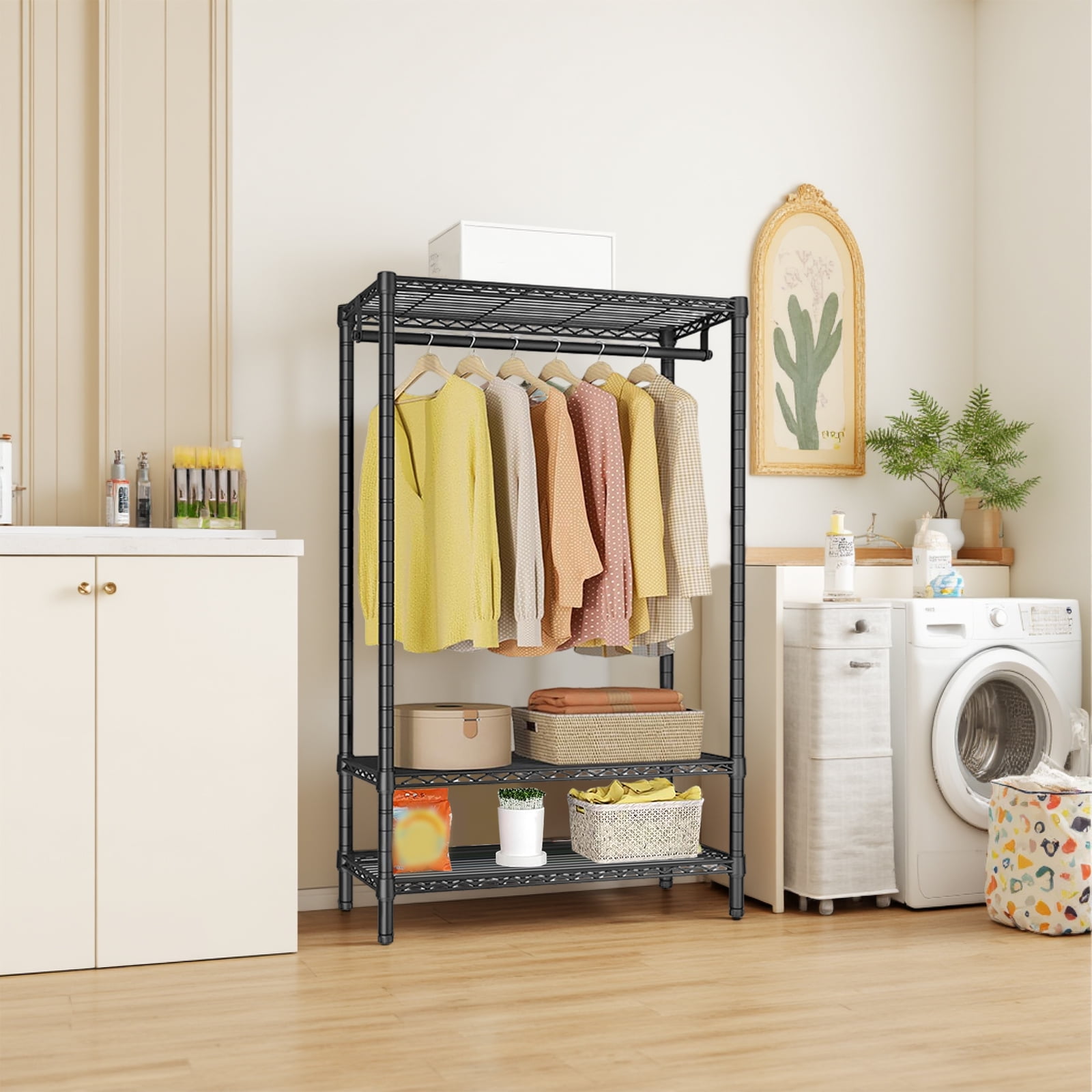Clothes Rack,Heavy Duty Garment Rack with Shelves with 2 Shelves And 1 ...