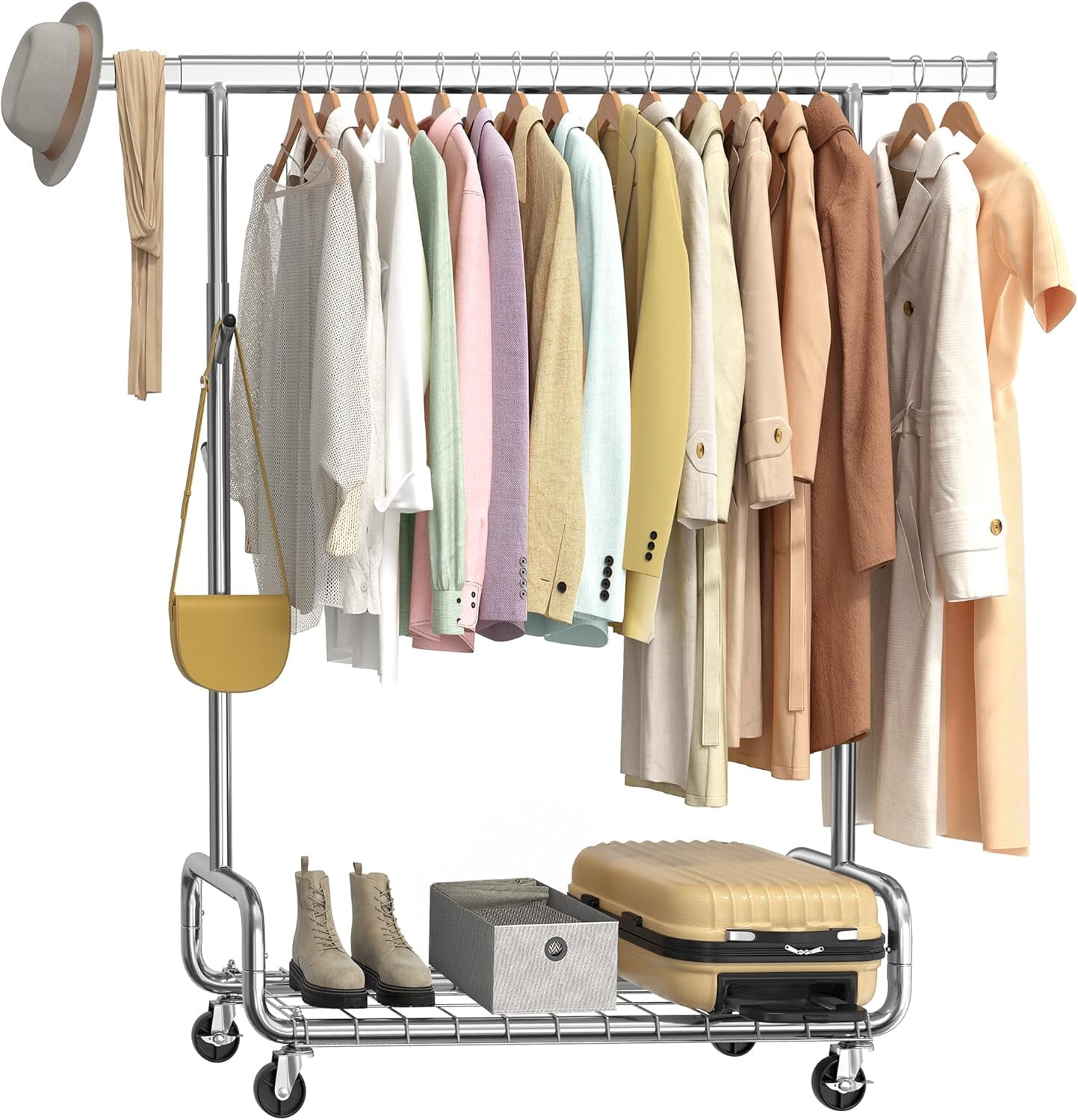 Clothes Rack, Heavy-Duty Rolling Clothing Garment Rack with Wheels ...