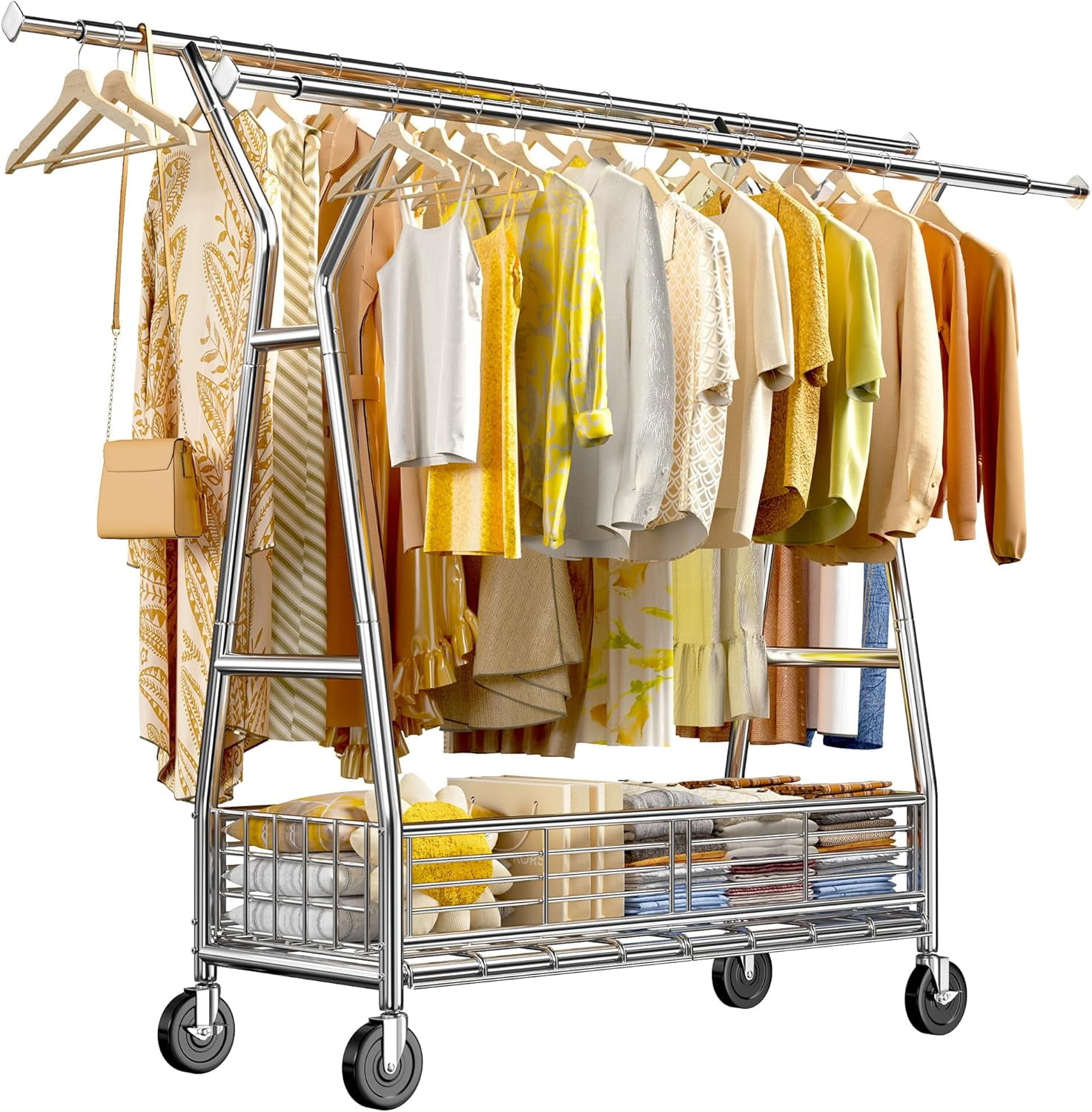 Clothes Rack Heavy Duty Rolling Clothing Rack with Wheels Load 600LBS ...