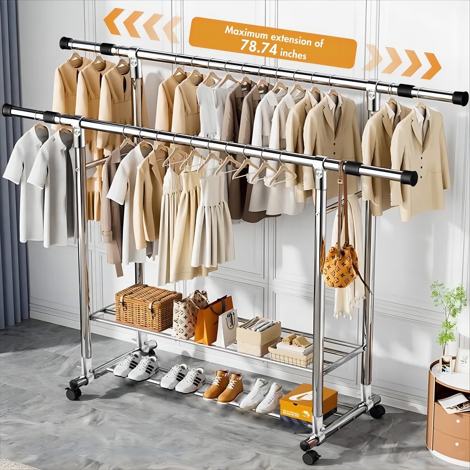 450 lbs Heavy Clothes Duty Rolling Clothing Racks for Hanging Clothes Portable Clothes Rack Metal Clothing Rack with Wheels Collapsible Commercial Garment Rack Walmart